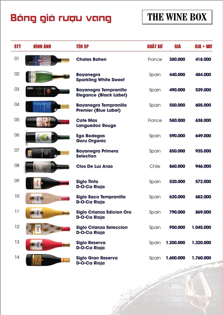 bảng giá rượu vang quà tết doanh nghiệp tại Bazanland
