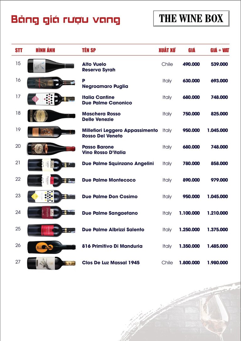 bảng giá quà tết doanh nghiệp rượu vang tại bazanland