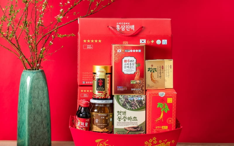 Giỏ gỗ đựng quà Tết sức khỏe sang trọng cho ông bà